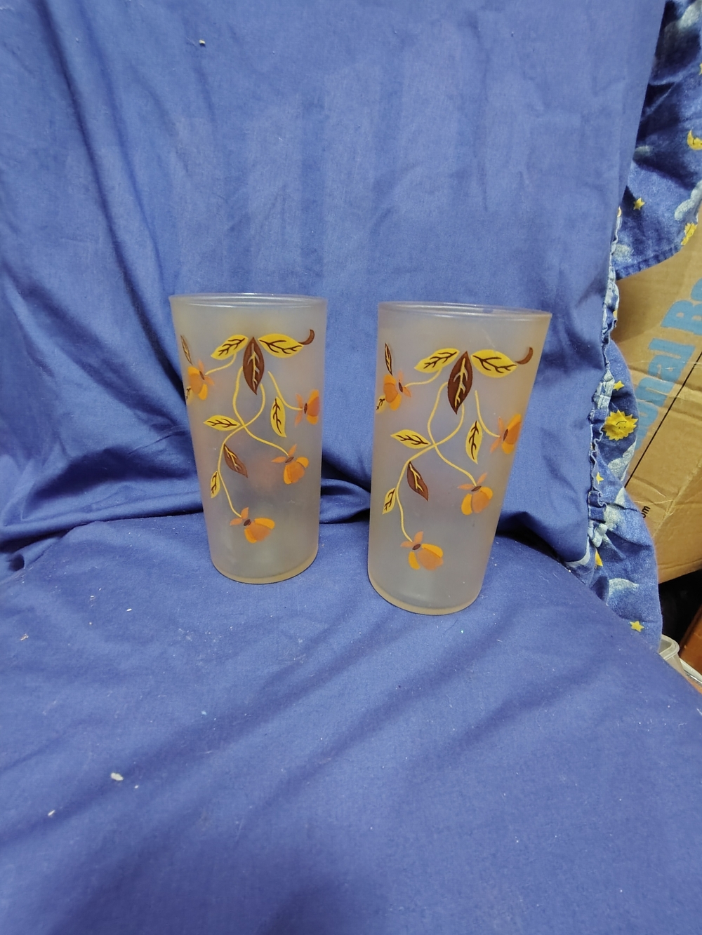 Frosted Glass Tumblers with Orange Floral Design - Brand Hall Autumn Leaf